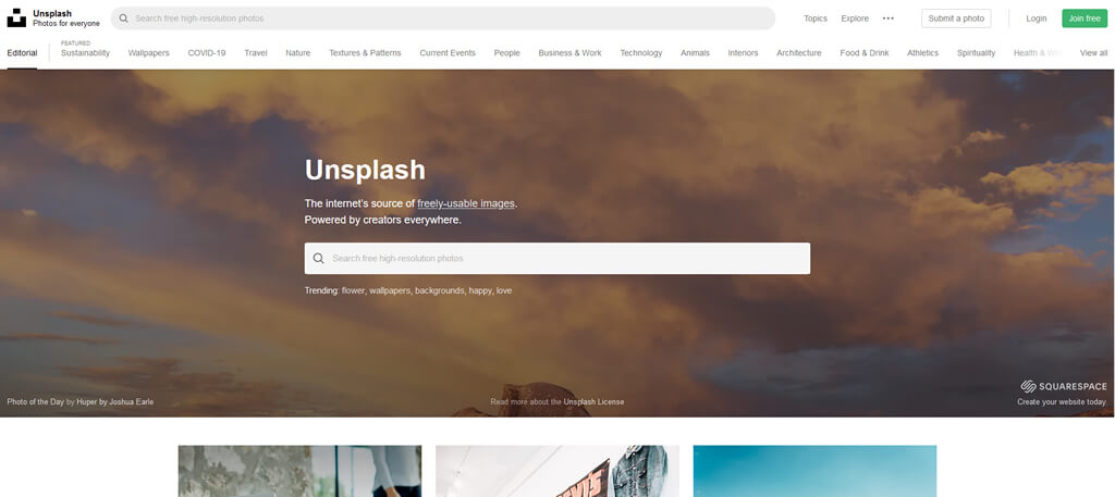 Unsplash - free stock photo website